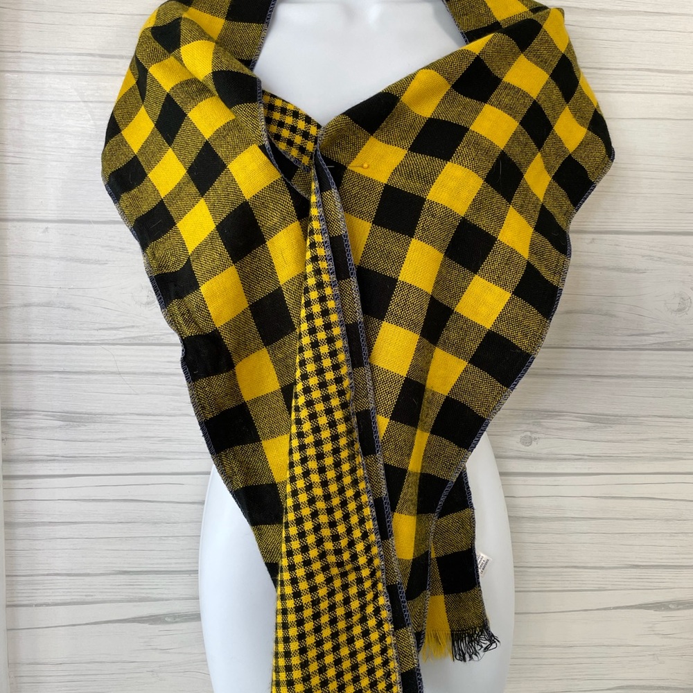 Piper & Blue-Yellow & Black Buffalo Check Long Scarf Wrap 100% Acrylic